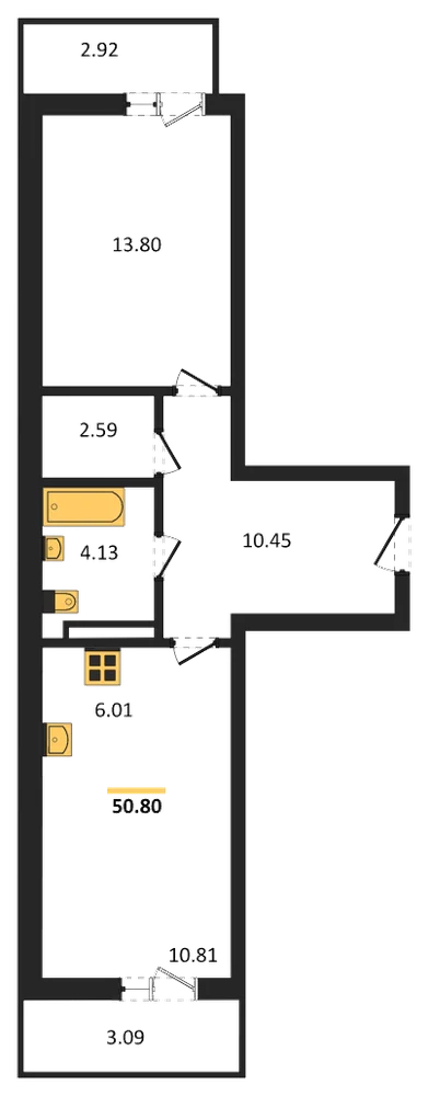 Планировка: 1-комн., 50,8 м²