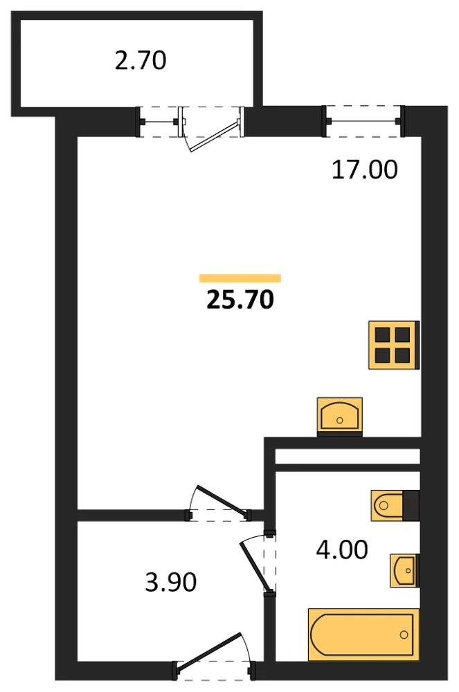Планировка: Студия, 25,7 м²