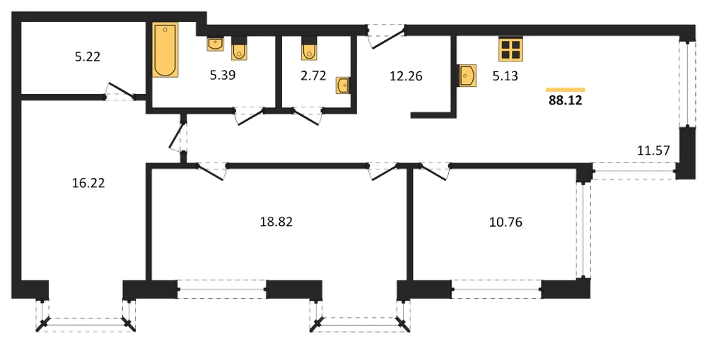 Планировка: 4-комн., 87,8 м²