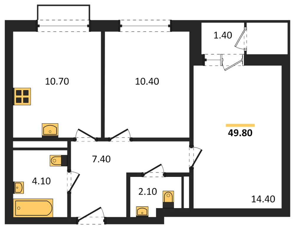 Планировка: 2-комн., 49,8 м²