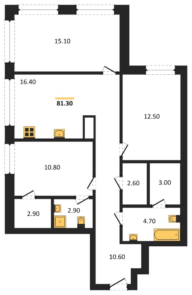 Планировка: 3-комн., 81,5 м²