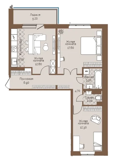 Планировка: 2-комн., 67,2 м²