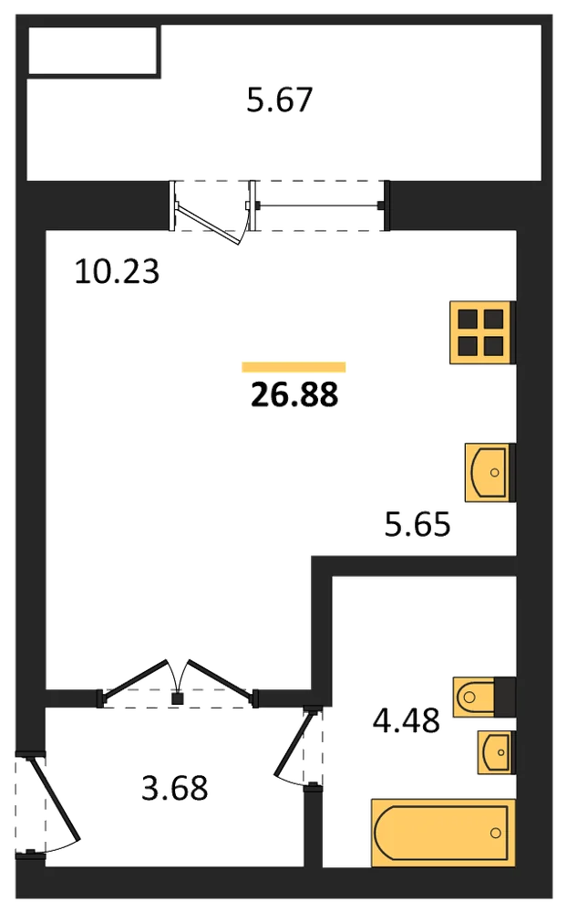 Планировка: Студия, 26,9 м²