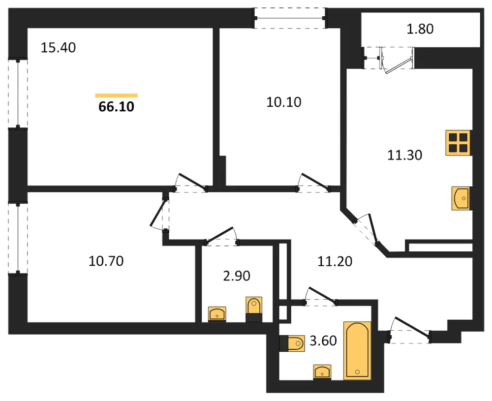 Планировка: 3-комн., 64,5 м²