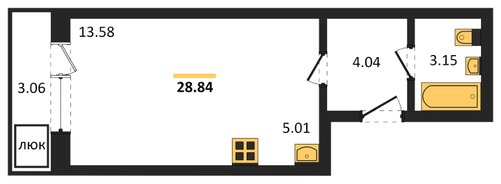 Планировка: Студия, 28,8 м²