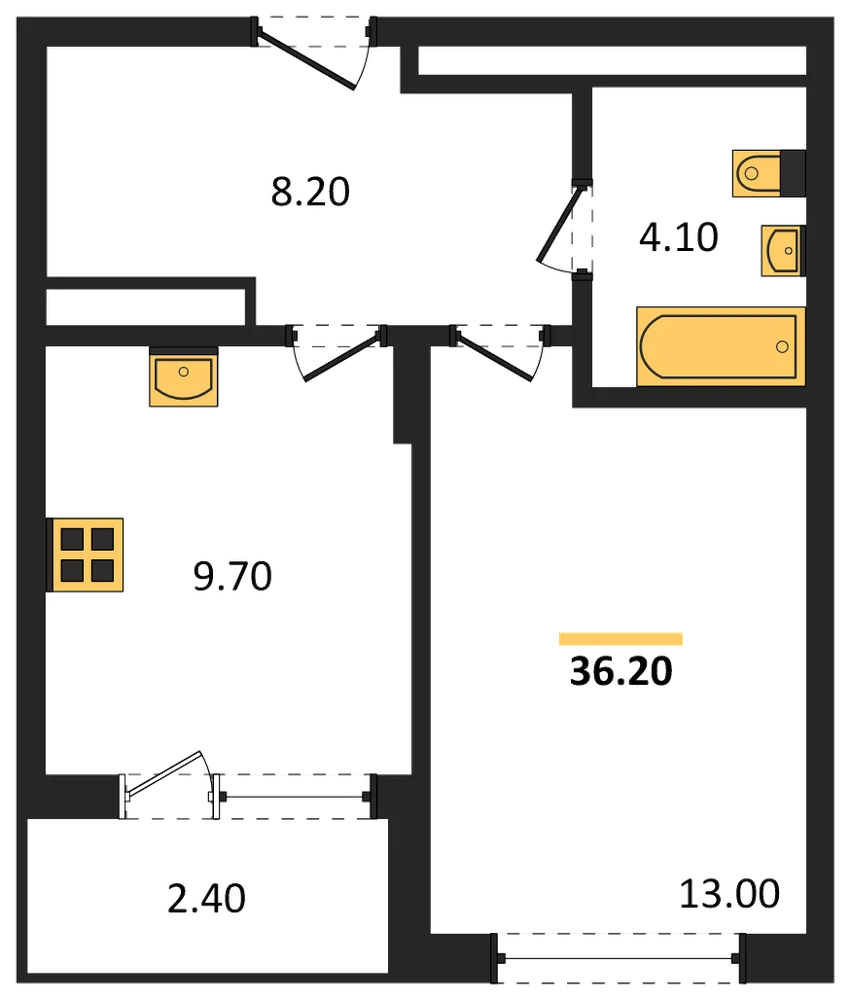 Планировка: 1-комн., 36,2 м²