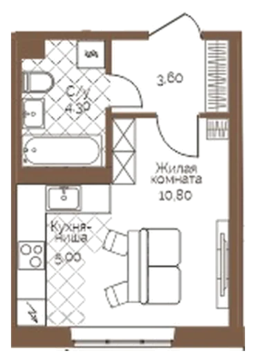 Планировка: Студия, 23,7 м²