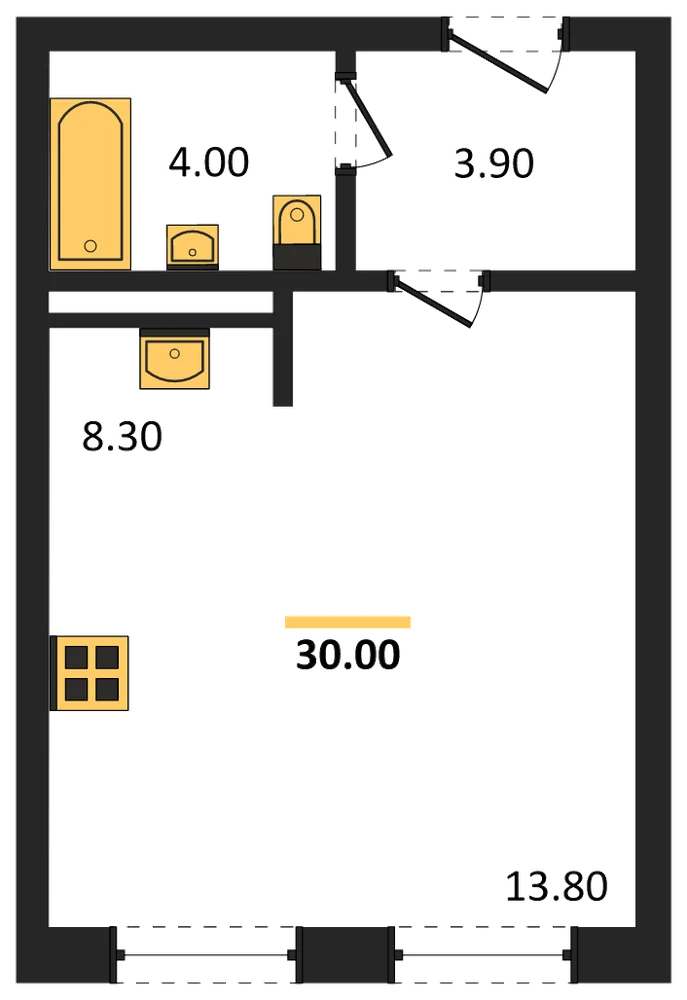 Планировка: Студия, 30 м²