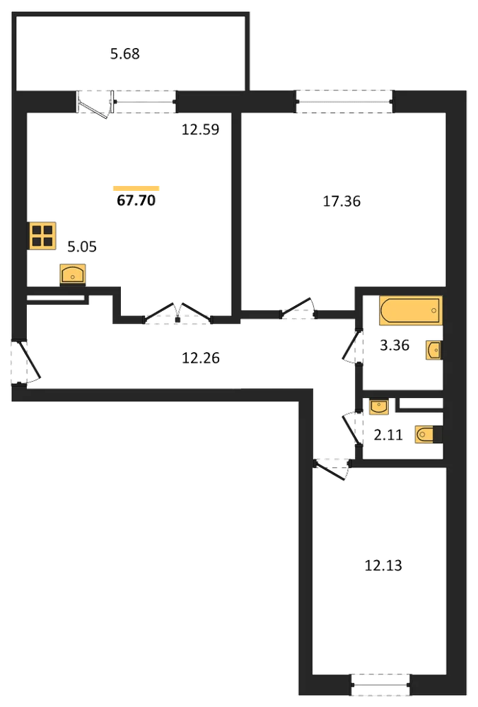 Планировка: 2-комн., 67,7 м²