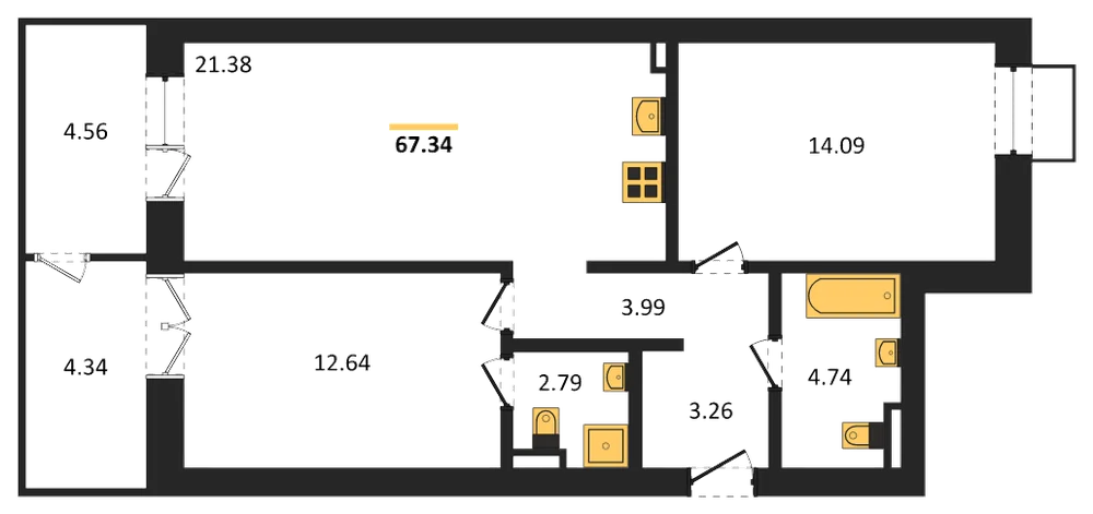Планировка: 2-комн., 67,3 м²