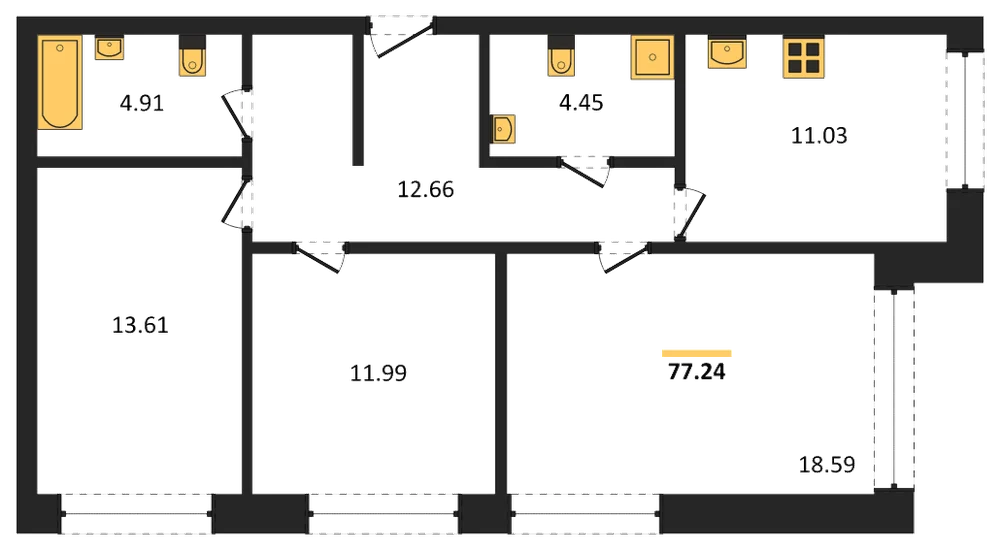 Планировка: 3-комн., 76,5 м²