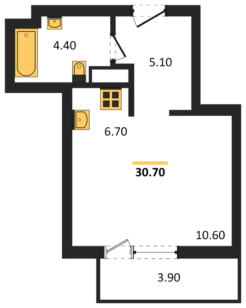 Планировка: Студия, 30,7 м²