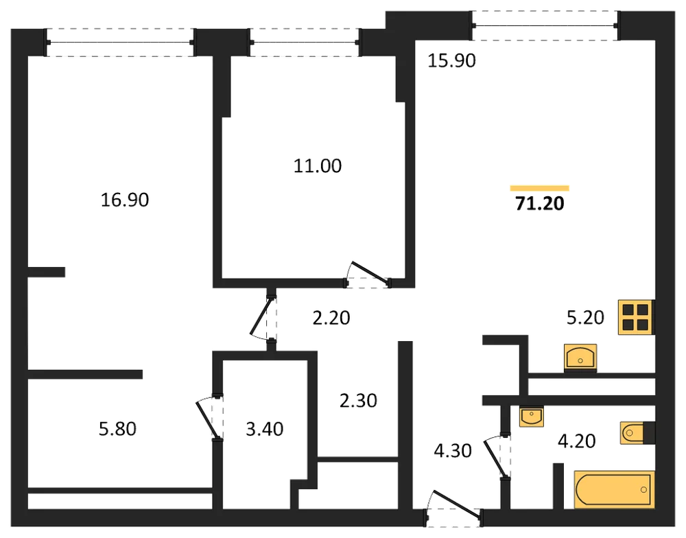 Планировка: 2-комн., 71,2 м²