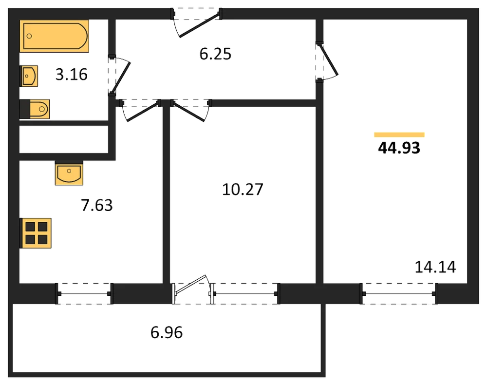 Планировка: 2-комн., 44,9 м²