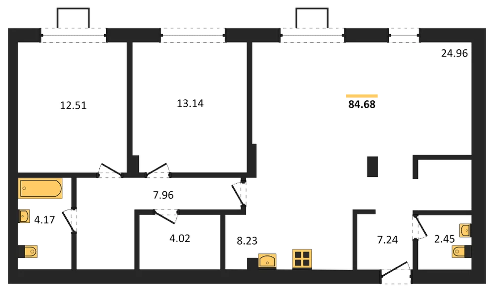 Планировка: 2-комн., 84,7 м²