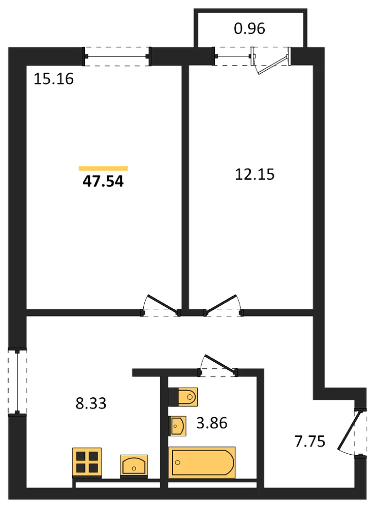Планировка: 2-комн., 47,5 м²