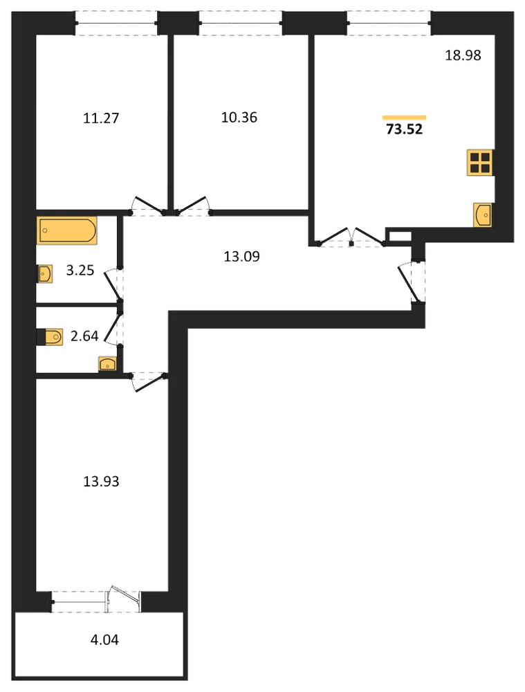 Планировка: 3-комн., 73,2 м²