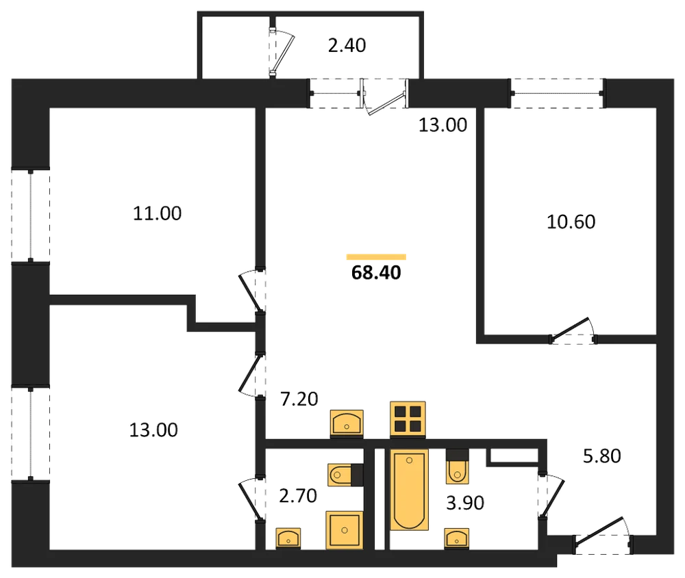 Планировка: 3-комн., 66,9 м²