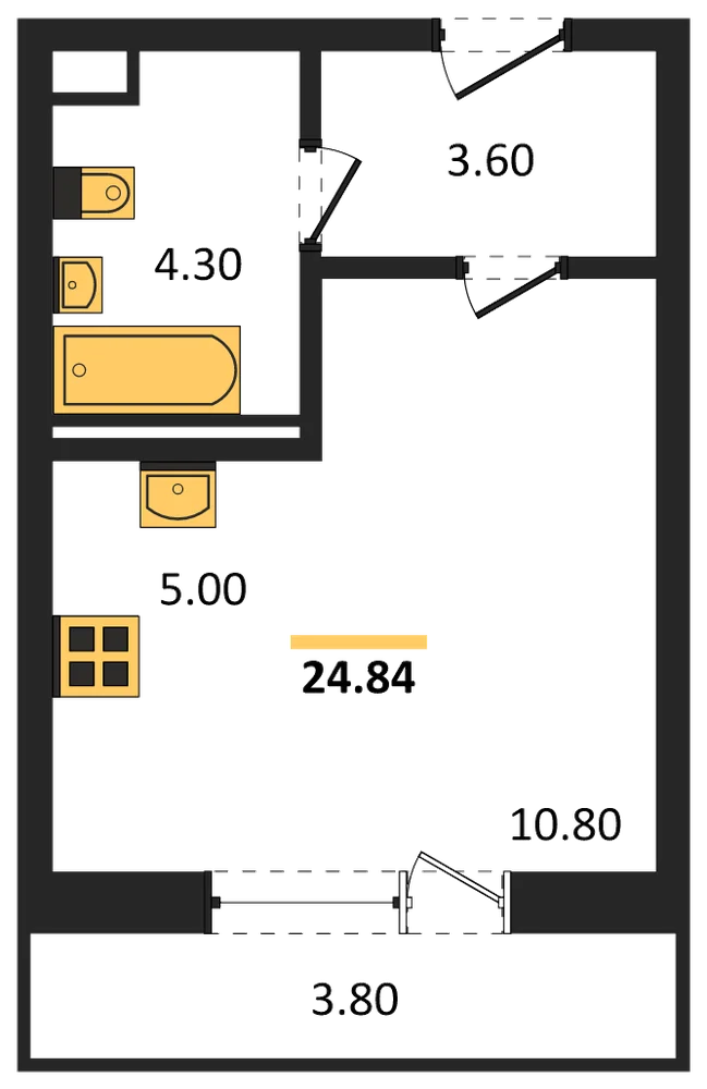 Планировка: Студия, 24,8 м²