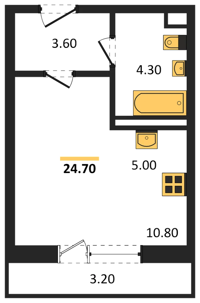Планировка: Студия, 24,7 м²