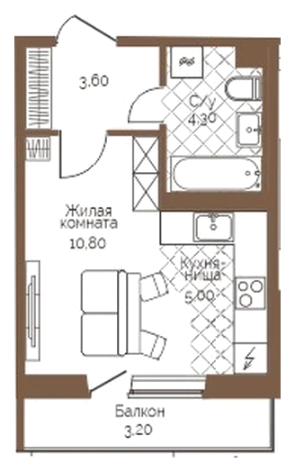 Планировка: Студия, 24,7 м²