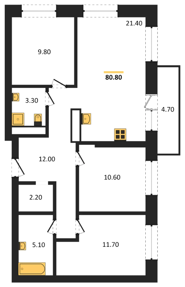 Планировка: 3-комн., 77,5 м²