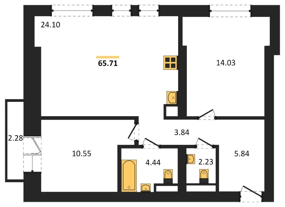 Планировка: 2-комн., 65,7 м²