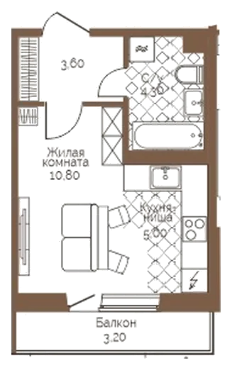 Планировка: Студия, 24,7 м²