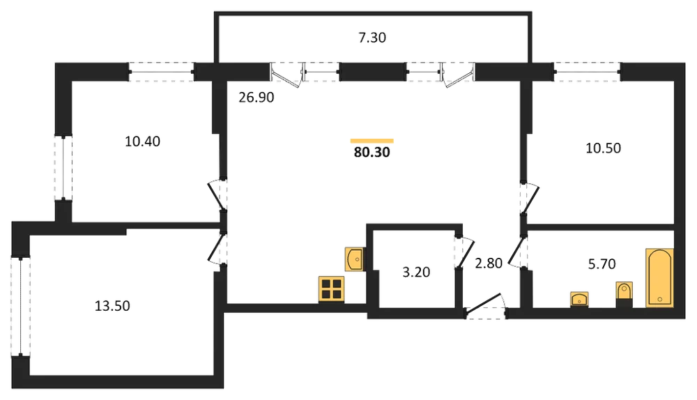 Планировка: 3-комн., 80,3 м²