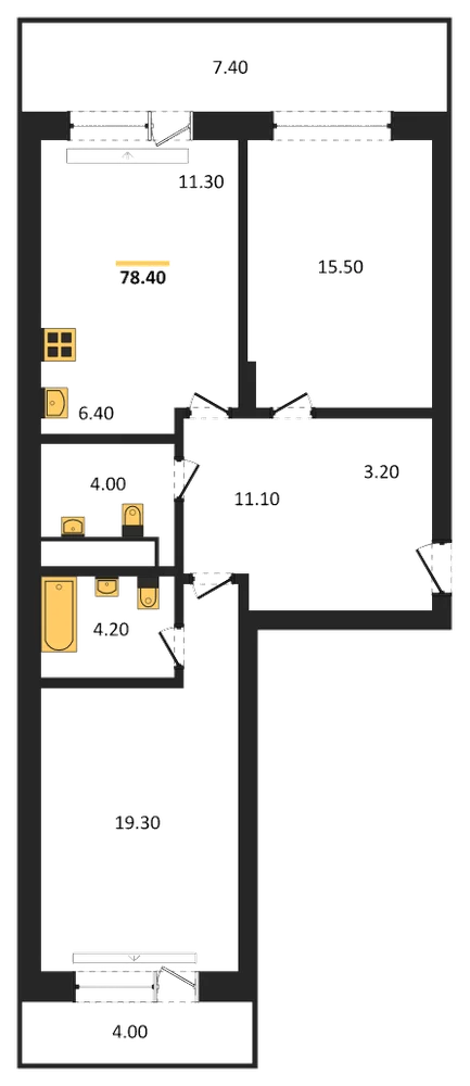 Планировка: 2-комн., 78,4 м²