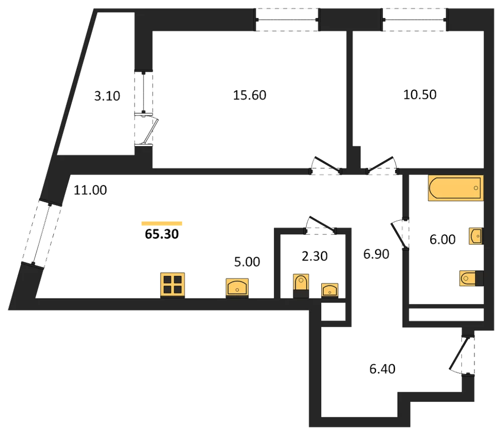 Планировка: 3-комн., 65,3 м²