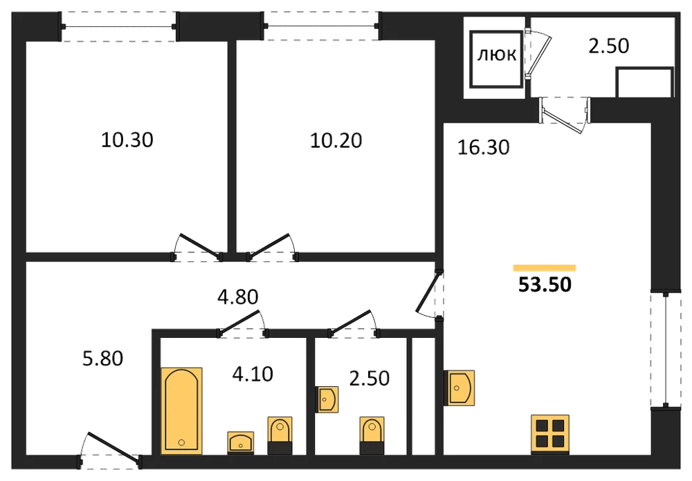 Планировка: 2-комн., 55,3 м²