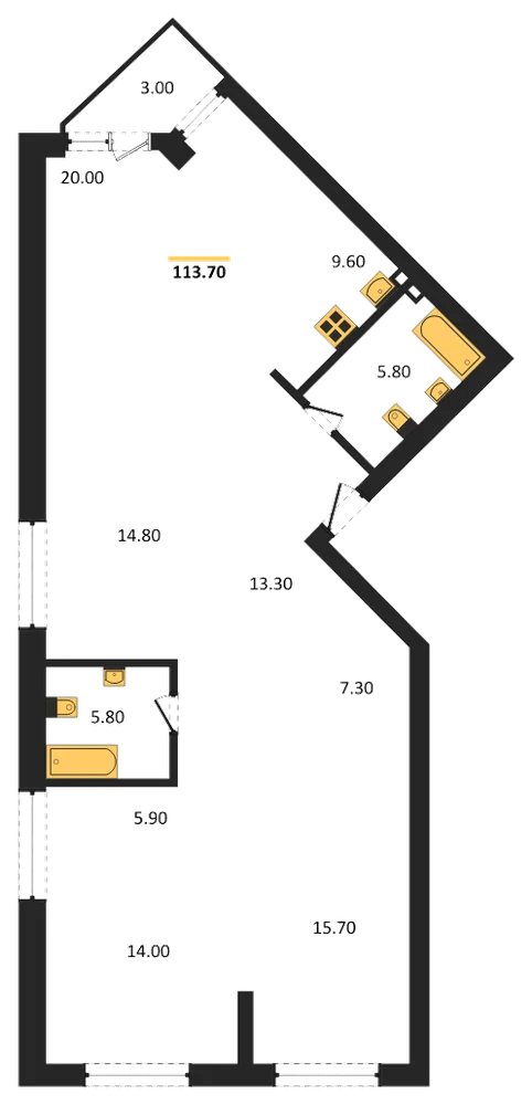 Планировка: Студия, 113,7 м²