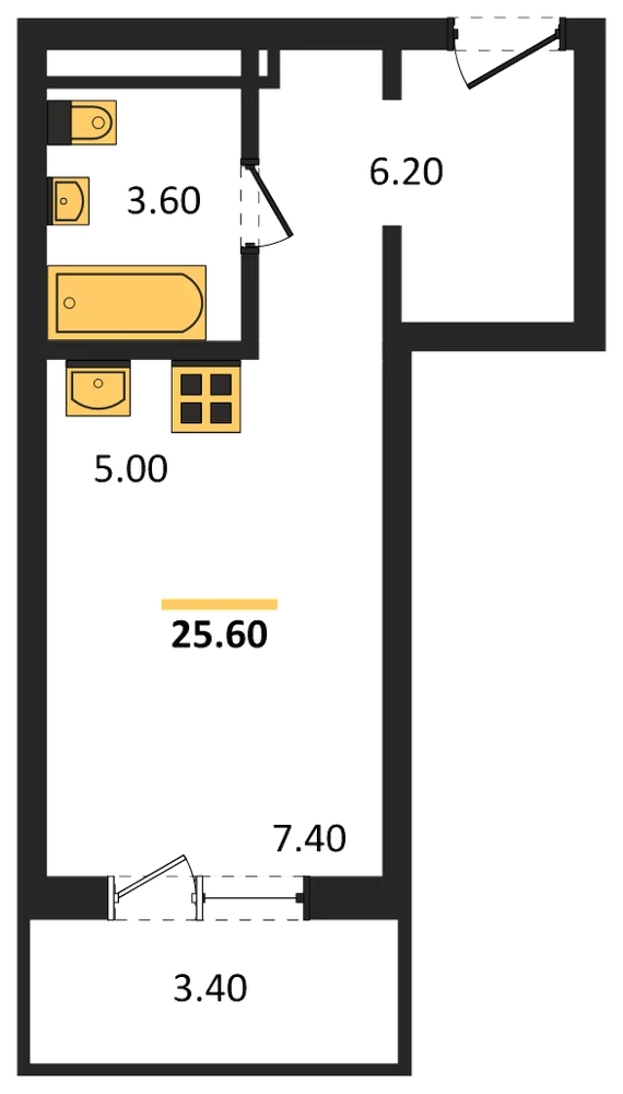 Планировка: Студия, 25,6 м²