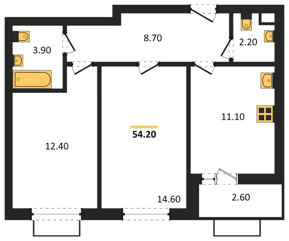 Планировка: 2-комн., 54,2 м²