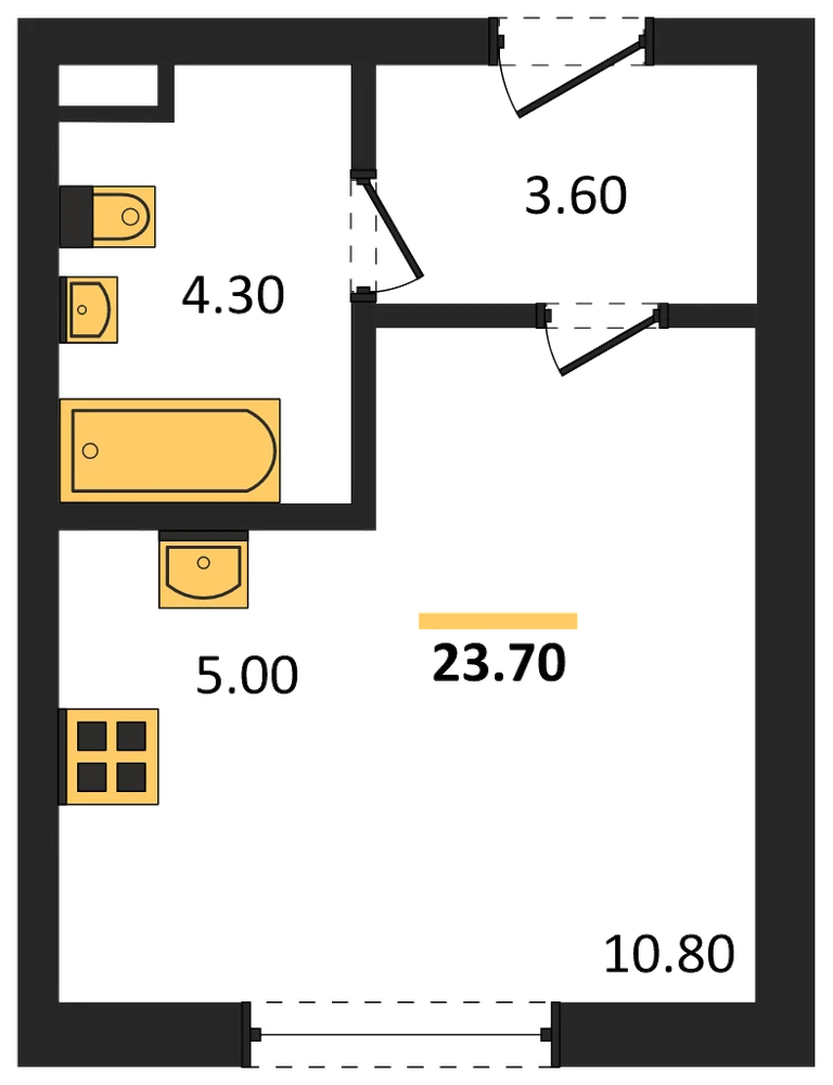 Планировка: Студия, 23,7 м²