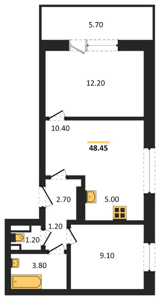 Планировка: 2-комн., 48,5 м²