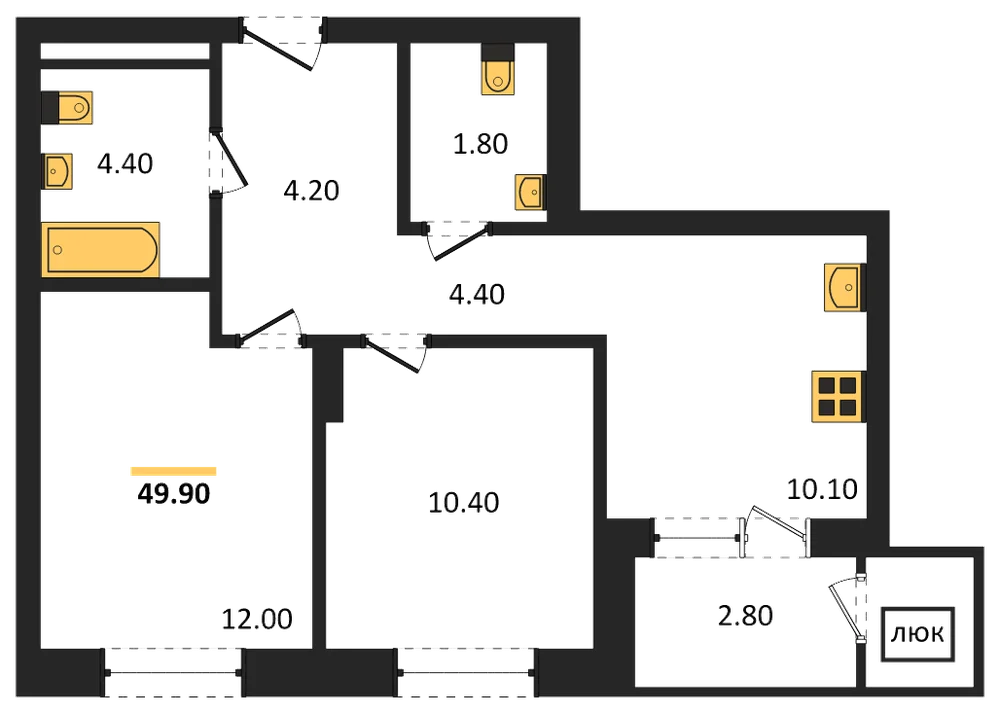 Планировка: 2-комн., 49,9 м²