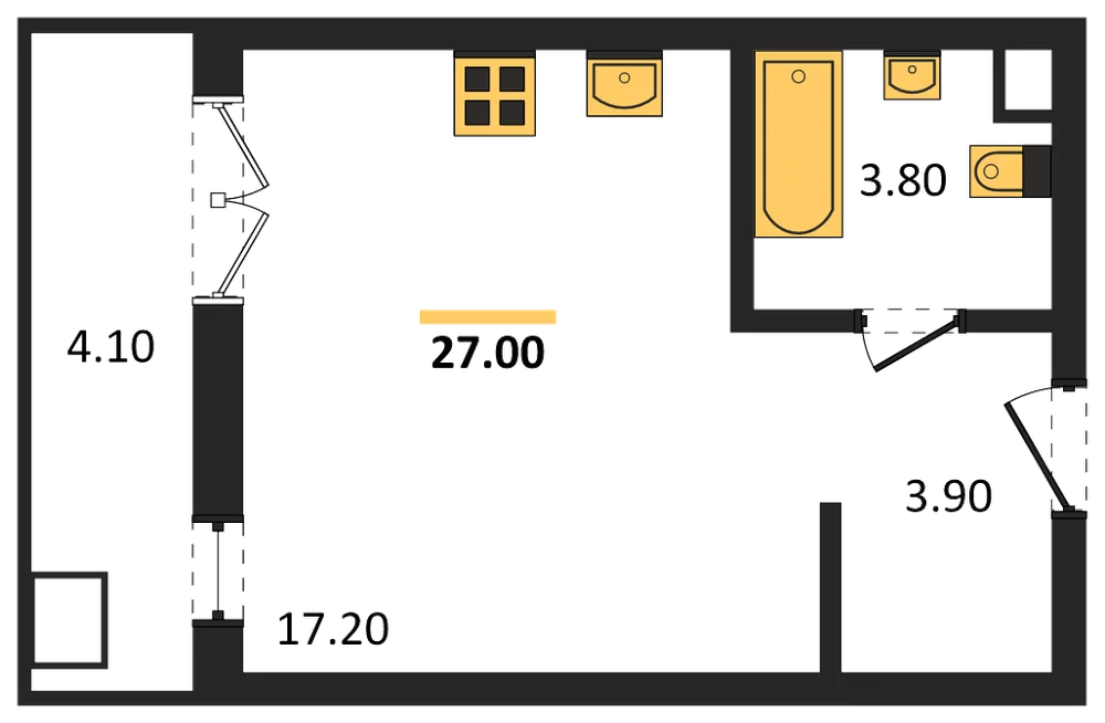 Планировка: Студия, 27 м²