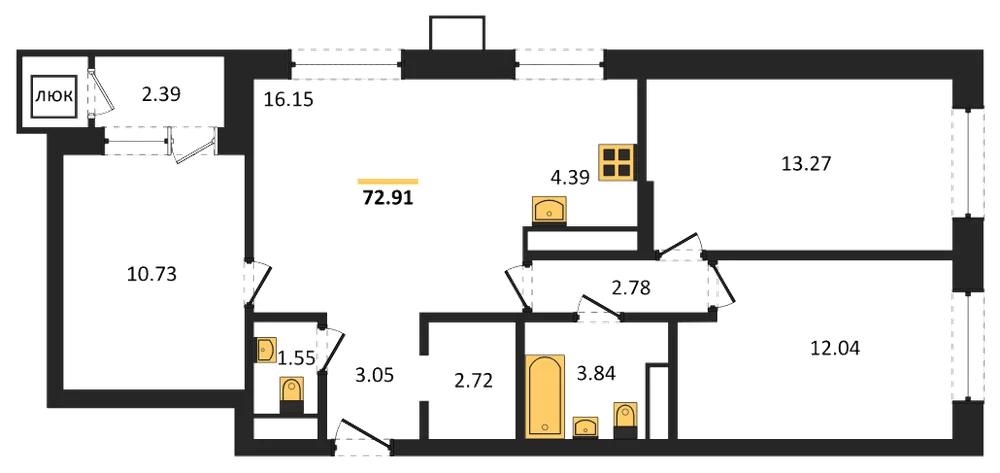 Планировка: 3-комн., 72,9 м²