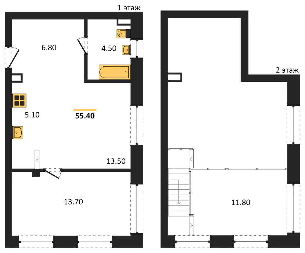 Планировка: 2-комн., 54,9 м²