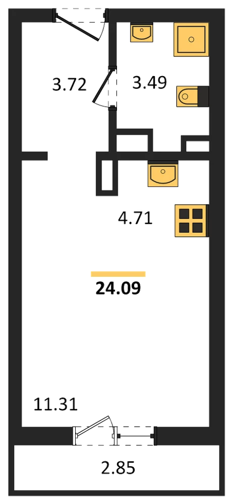 Планировка: Студия, 24,6 м²
