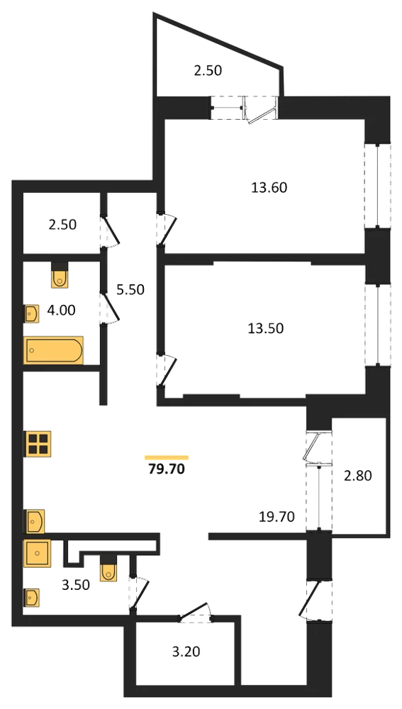 Планировка: 2-комн., 79,7 м²