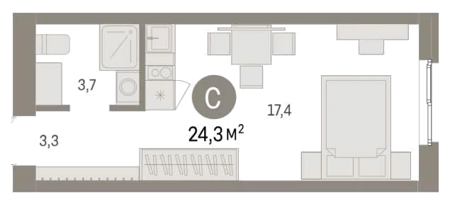 Планировка: Студия, 24,3 м²