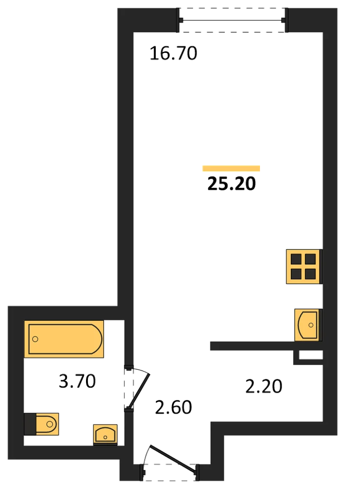 Планировка: Студия, 25,1 м²