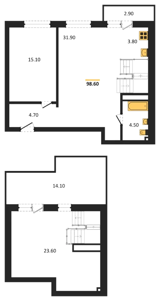 Планировка: 2-комн., 97,4 м²