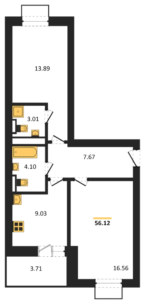 Планировка: 2-комн., 56,1 м²