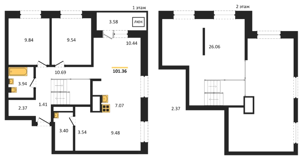 Планировка: 2-комн., 101,4 м²