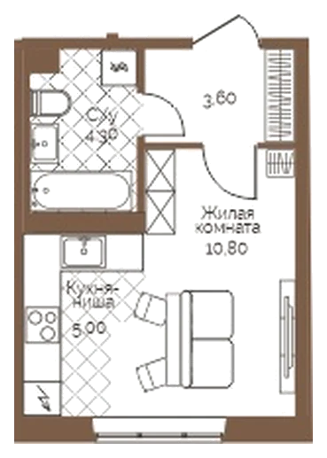 Планировка: Студия, 23,7 м²