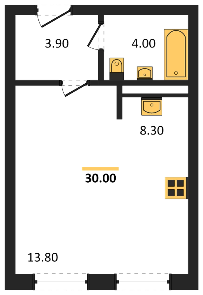 Планировка: Студия, 30 м²